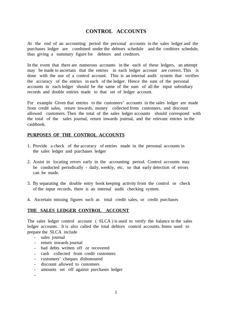 Control Accounts: SLCA & PLCA Overview | PDF | Debits And Credits ...