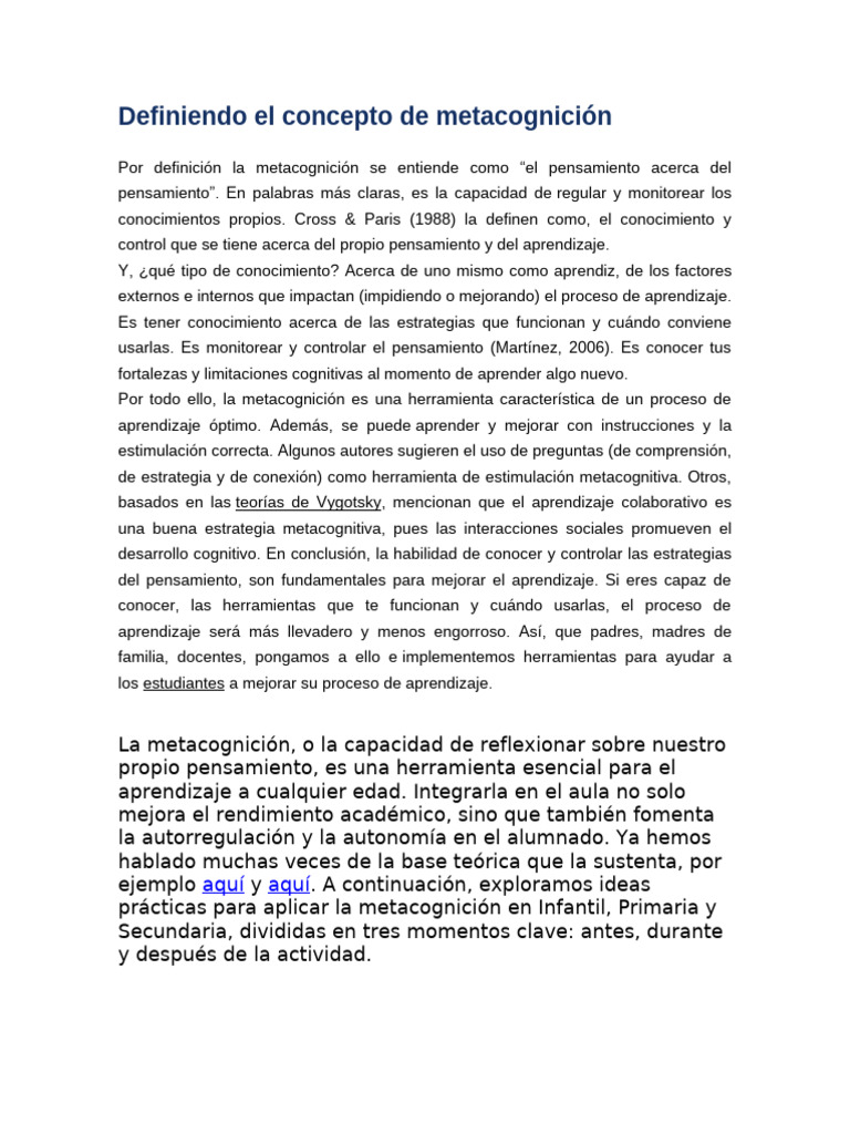 tecnicas de estudio, metacognición y estrategias de aprendizaje | PDF ...