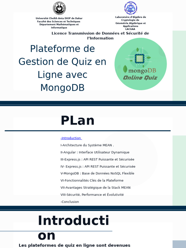 Plateforme de Quiz en Ligne avec MongoDB | PDF | MongoDB | Serveur ...