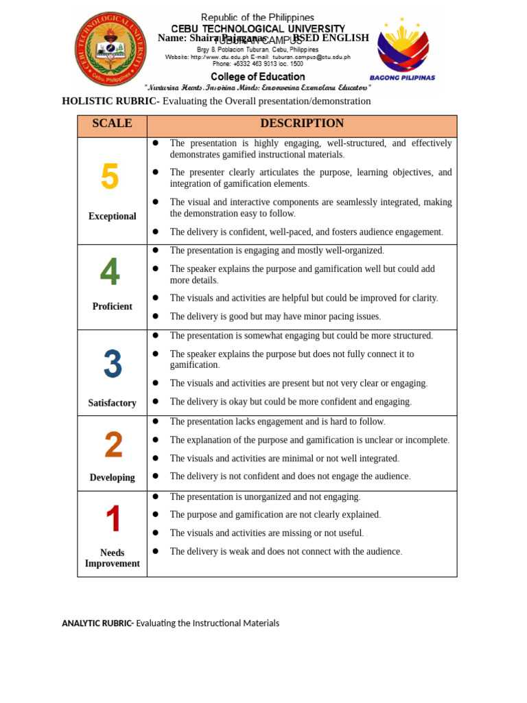 Analytic Rubric in Evaluating Instructional Materials | PDF ...
