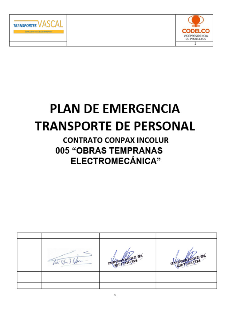 Plan de Emergencia Transp Vascal Conpax Junio de 2024 | PDF | Temblores ...