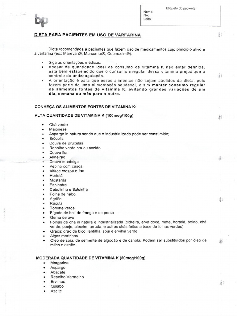 Varfarina - Dieta Vitamina K | PDF