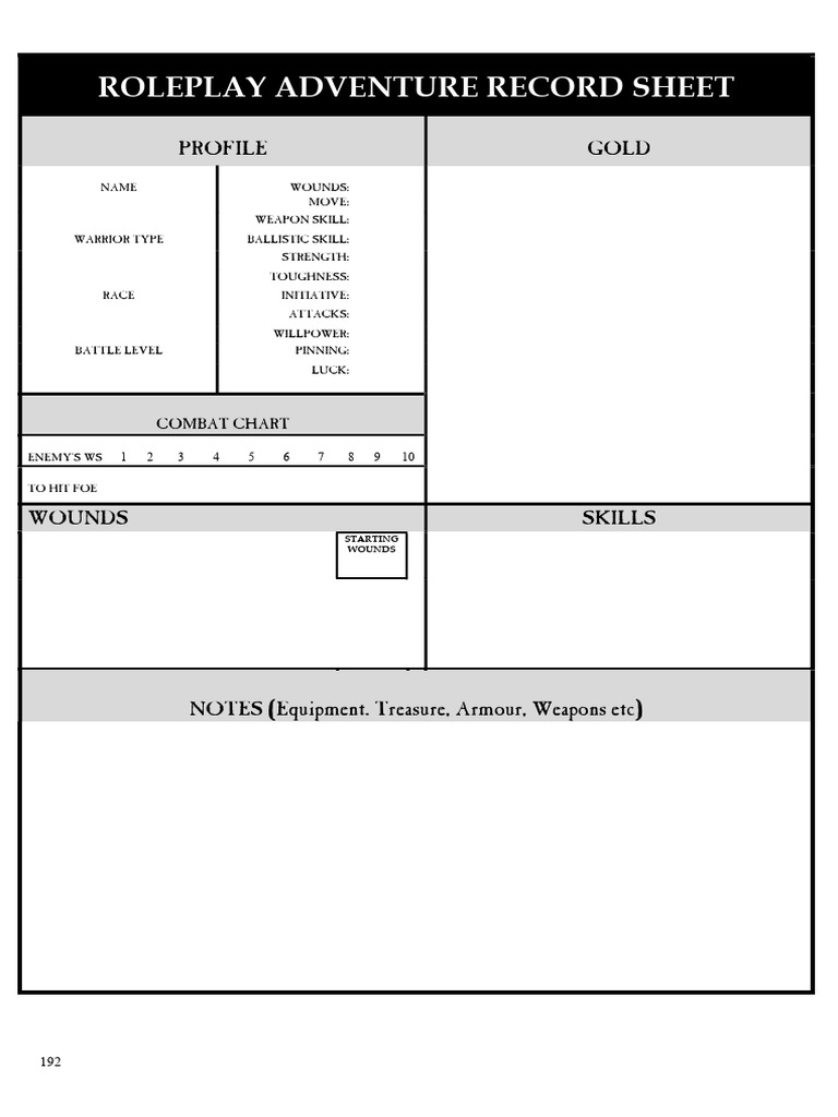 Roleplay Adventure Record Sheet | PDF