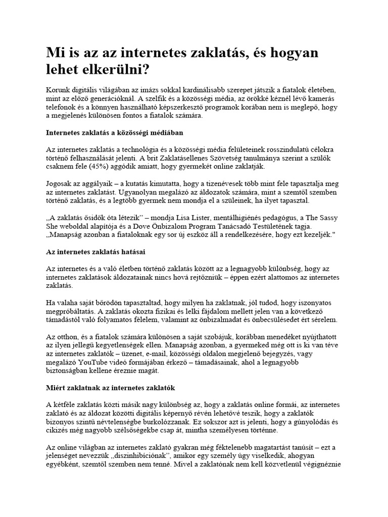 Mi Is Az Az Internetes Zaklatás | PDF