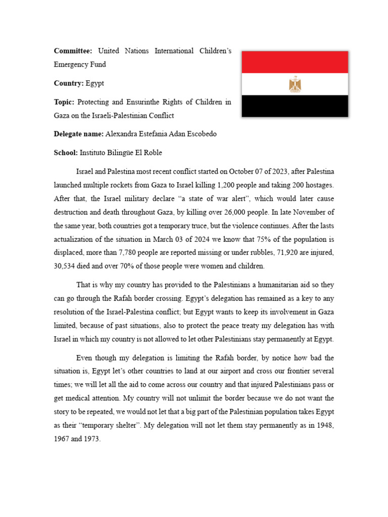 Position Paper From The Country of Egypt of The ONU | PDF | Gaza Strip ...