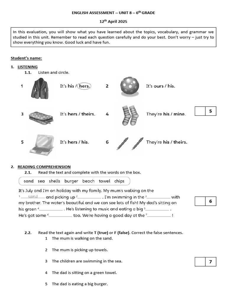 Unit 8 English Assessment Overview | PDF | Vocabulary | Linguistics