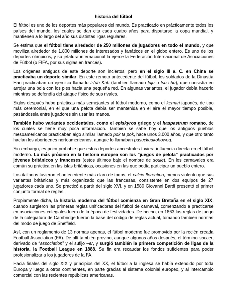 historia del fútbol | PDF | Asociación de Futbol | Deportes