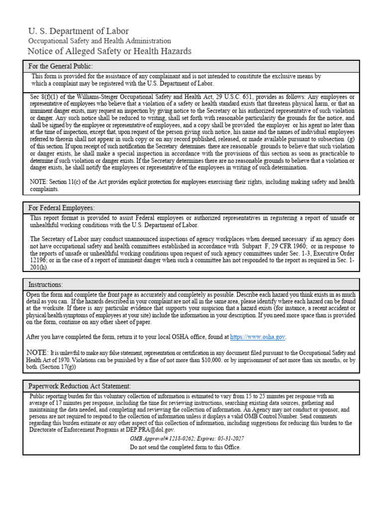 OSHA - Notice of Alleged Safety or Health Hazards - Arizona Spine and ...