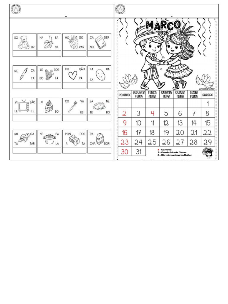 Calendario Março e Formando Palavras | PDF