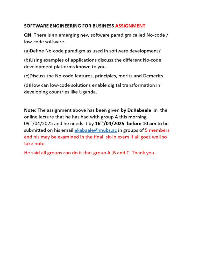 Software Engineering For Business Assignment | PDF