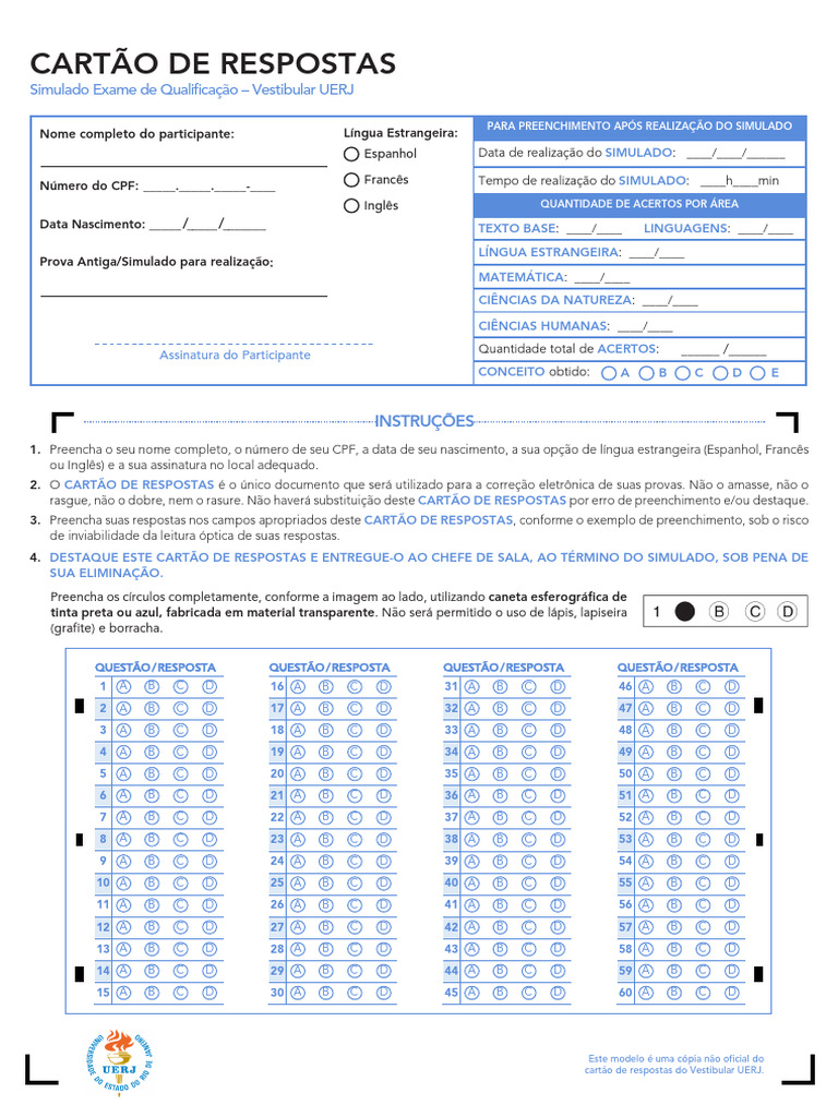 Cartão de Respostas Eq Uerj | PDF