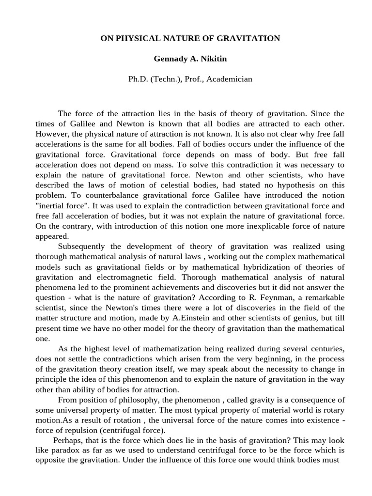 Understanding the Nature of Gravitation | PDF | Gravity | Force