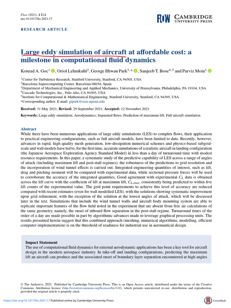Affordable Large Eddy Simulation for Aircraft | PDF | Computational ...