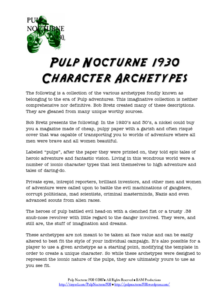 Pulp Adventure Archetypes Guide | PDF | Physician | Private Investigator