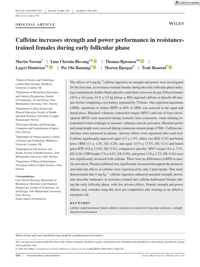 2020 - Caffeine Increases Strength and Power Performance in Resistance ...