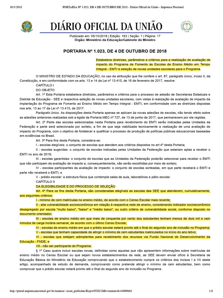 Diretrizes para Escolas de Ensino Médio EMTI | PDF | Pedagogia