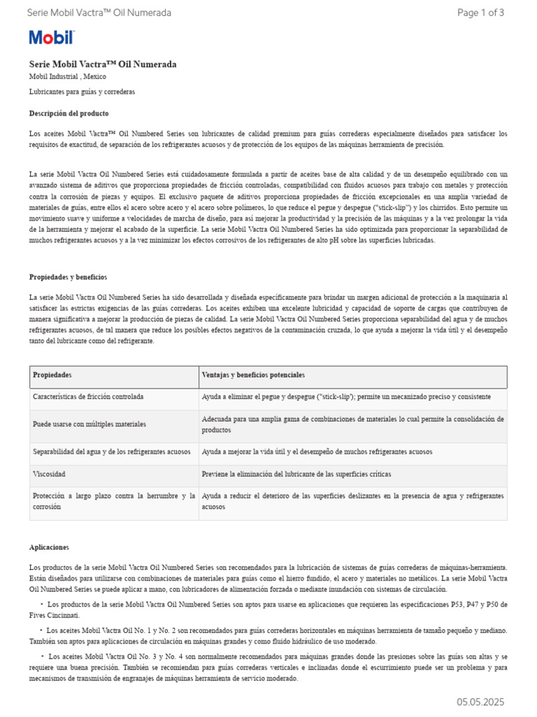 GL XX Mobil Vactra Oil Numbered Series | PDF | Exxon Mobil | Lubricante