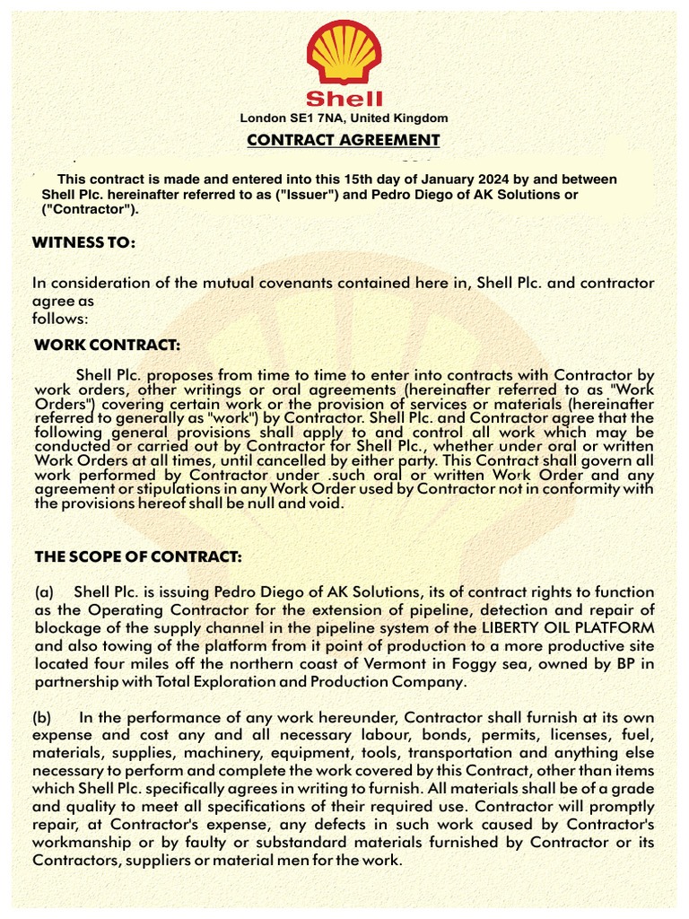 Shell Plc Contract with AK Solutions | PDF | Bankruptcy | Private Law