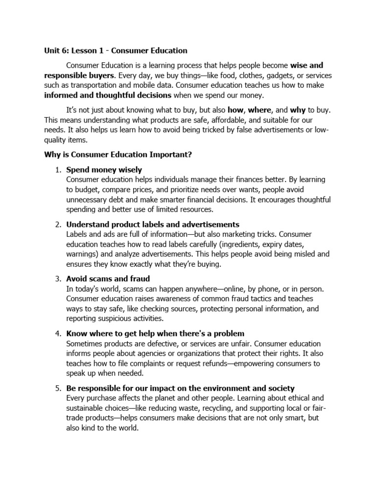 Consumer Education for Primary 6 Students | PDF | Consumer Behaviour ...