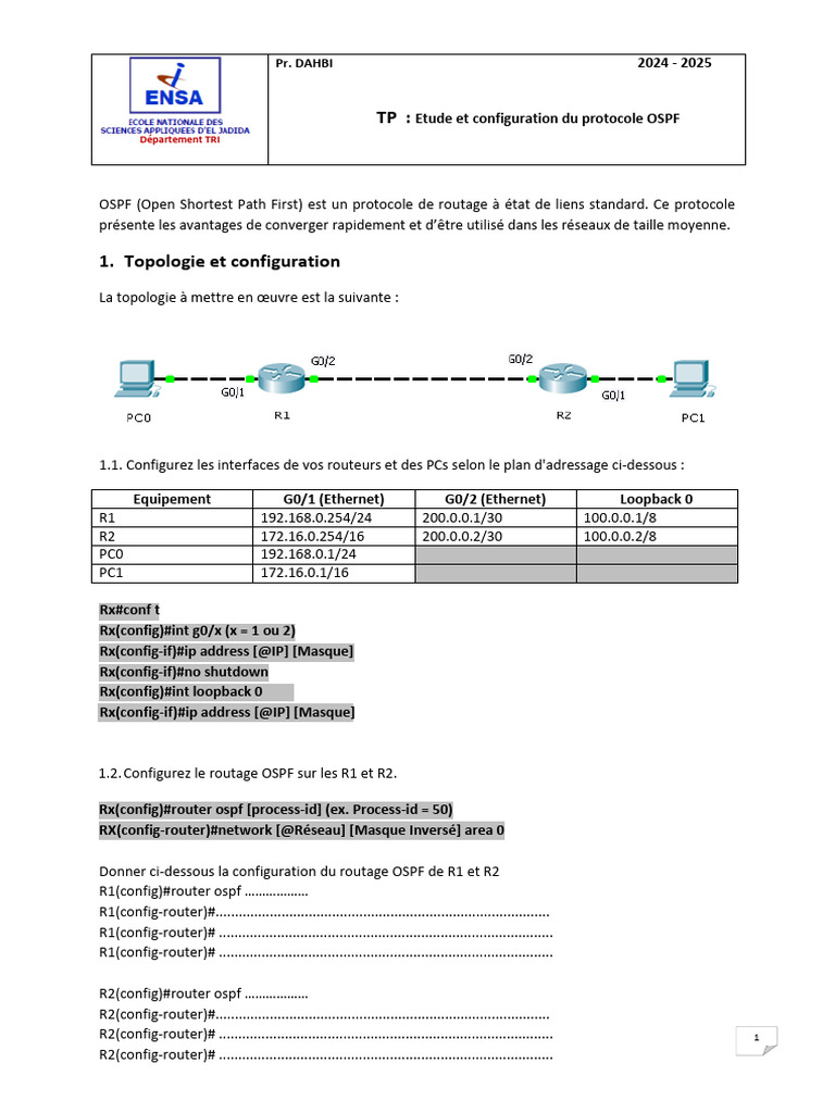 TP Ospf - 2024 2025 | PDF | Ingénierie informatique | Standards Internet