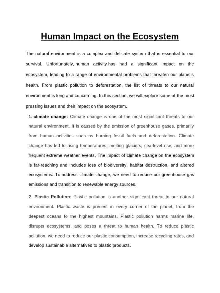 Human Impact On The Ecosystem | PDF | Climate Change | Deforestation