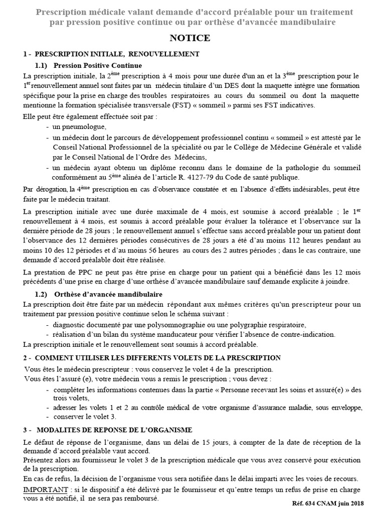 Prescription PPC et Renouvellement | PDF | Ordonnance médicale | Médecin