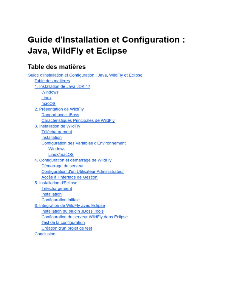 Installation de Java, WildFly et Eclipse | PDF | Java (Langage de ...