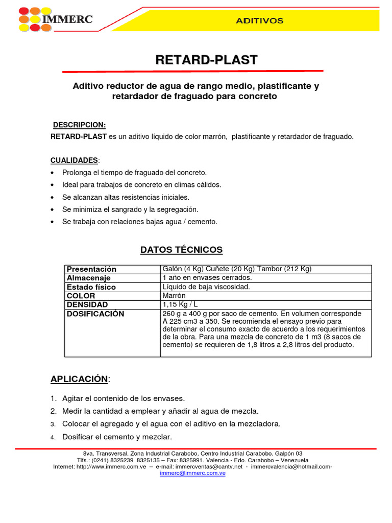 Aditivo RETARD-PLAST para Concreto | PDF | Hormigón | Cemento