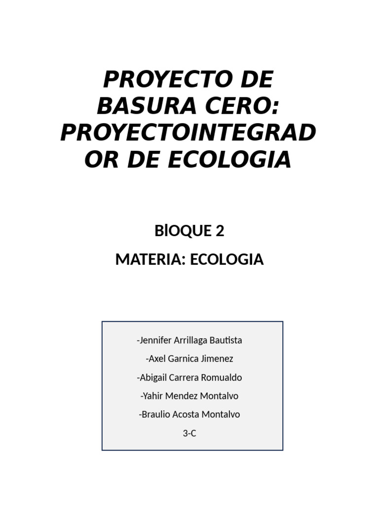 Proyecto Basura Cero en Ecología | PDF