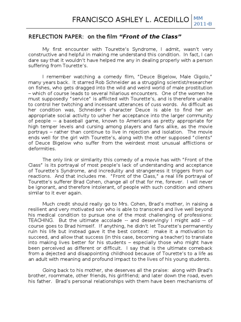 Reflection Paper 'Front of The Class' PDF