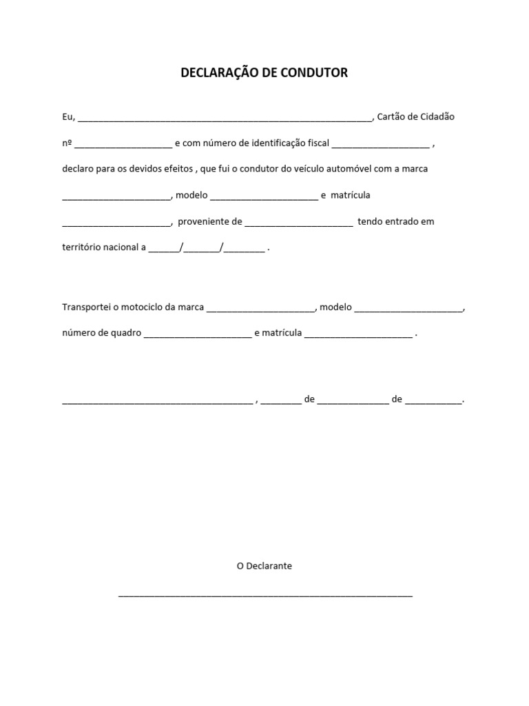 Declaração de Condutor de Veículo | PDF