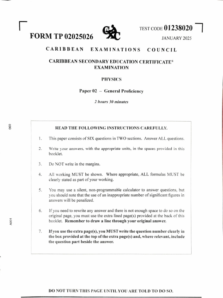 CSEC Physics January 2025 Paper 1 | PDF | Radiation | Transformer
