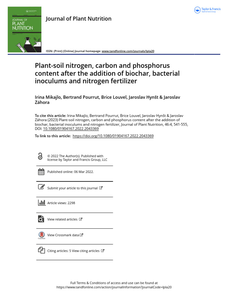 Plant-Soil Nitrogen Carbon and Phosphorus Content After The Addition of ...
