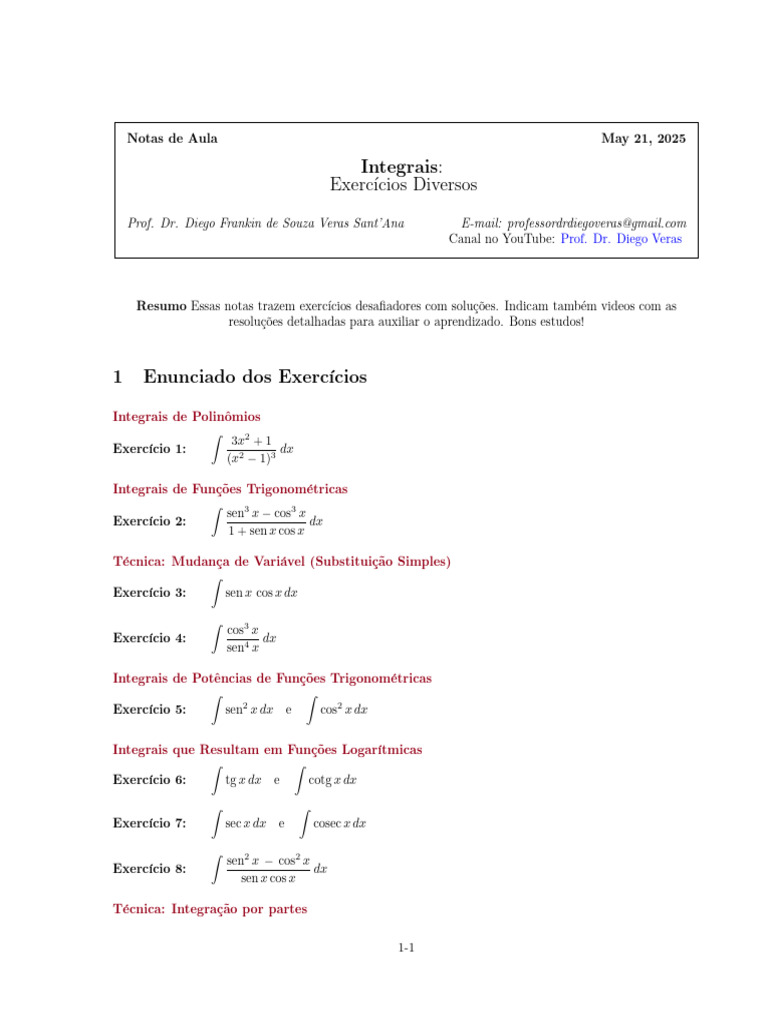 Exercícios de Integrais com Soluções | PDF | Matemática elementar ...