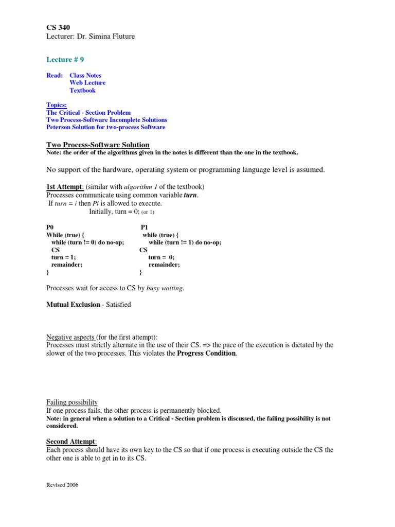 Peterson's Solution in CS 340 | PDF | Software Engineering | Computer ...