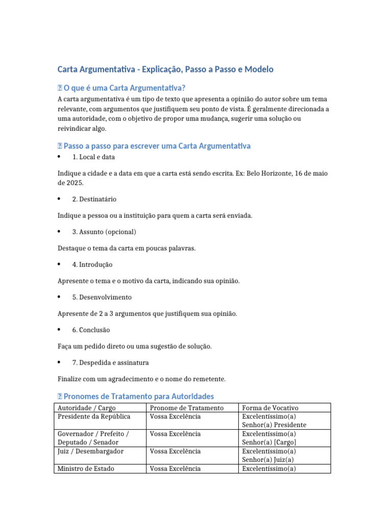 Modelo de Carta Argumentativa | PDF