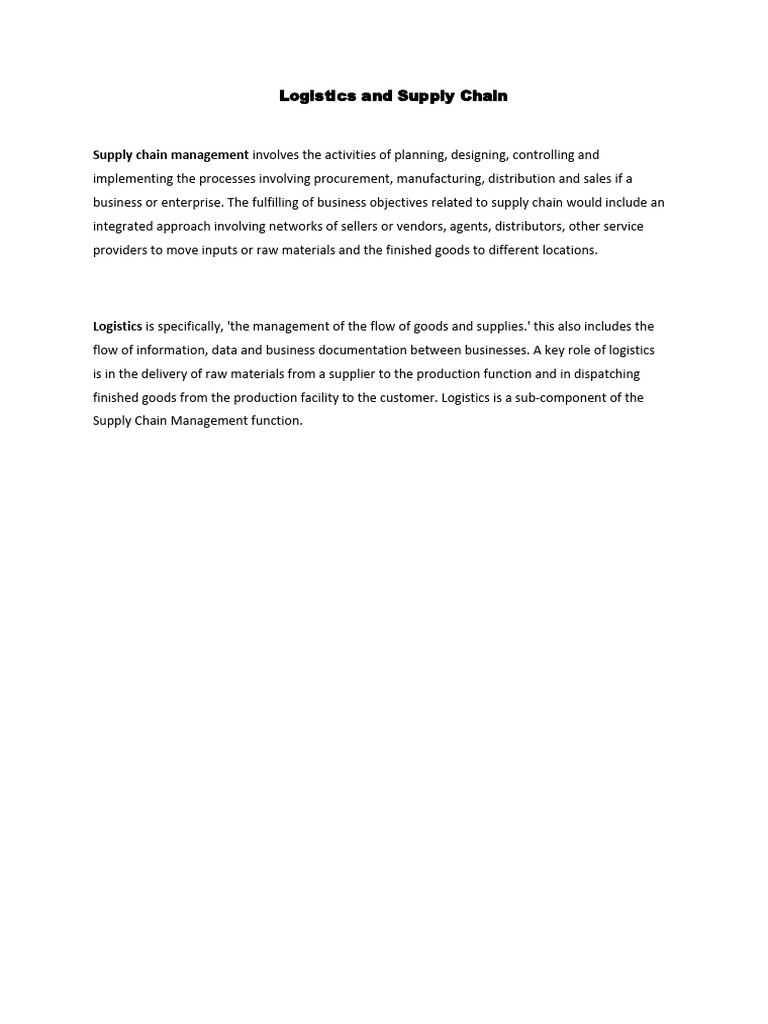 Logistics and Supply Chain Short | PDF