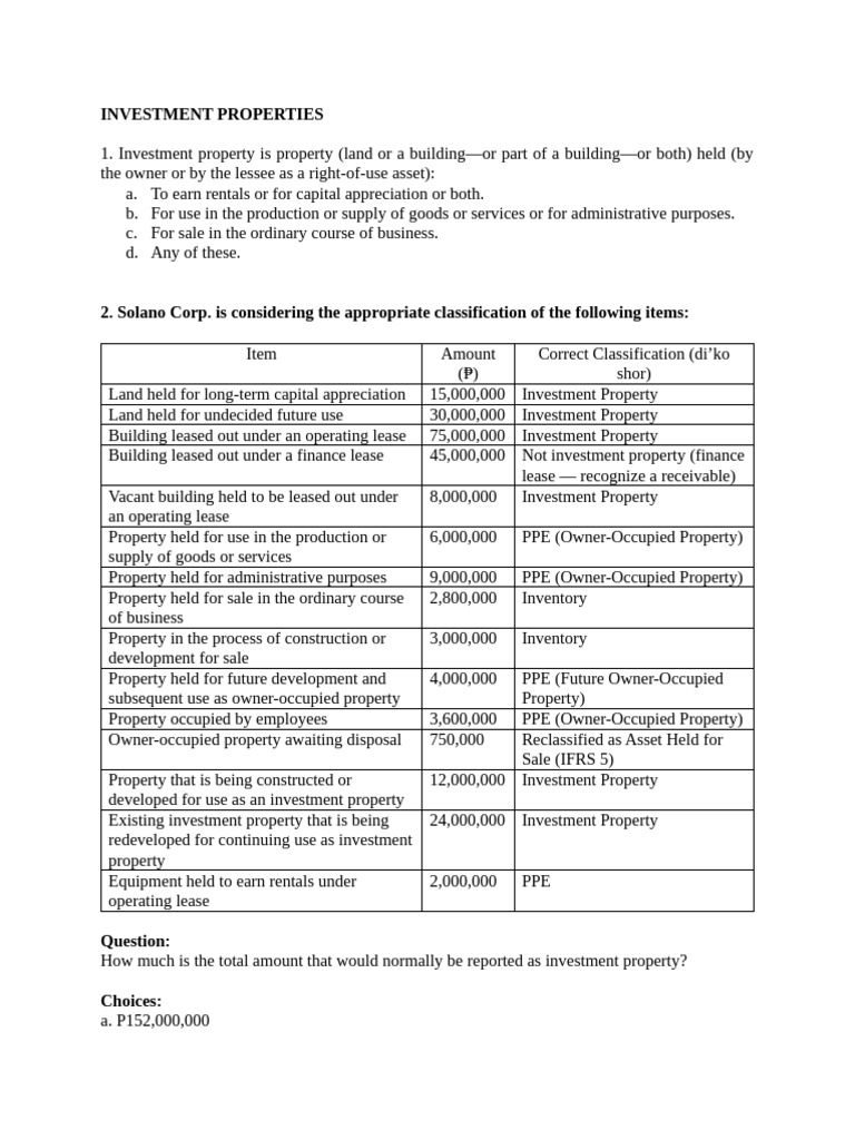 Investment Property Classification Guide | PDF | Goodwill (Accounting ...