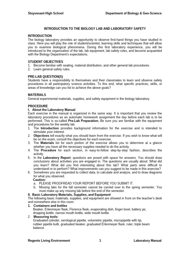 Biology Lab Safety and Procedures Guide | PDF | Laboratories