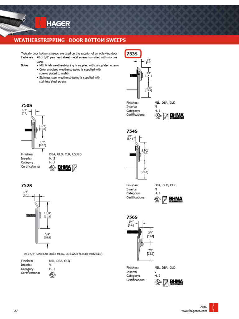Door Bottom Sweeps Specifications | PDF | Materials | Crafts