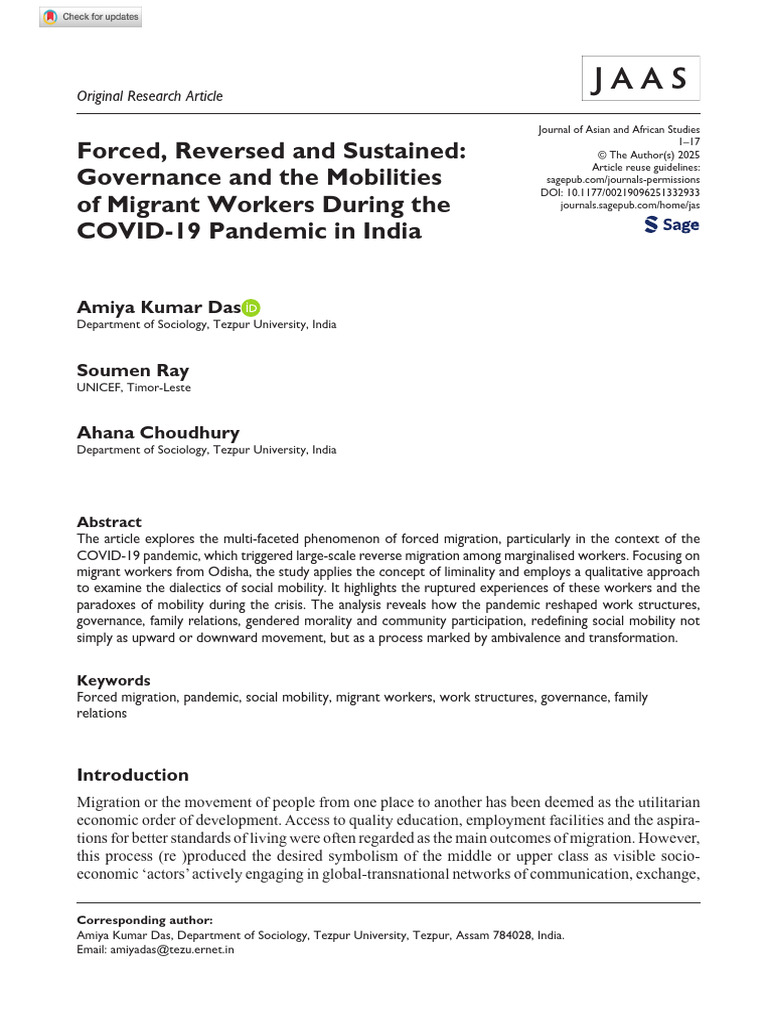 Migrant Workers' Mobility in COVID-19 India | PDF | Human Migration ...