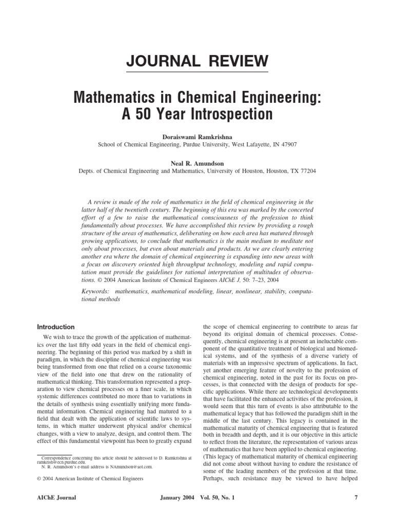Mathematics in Chemical Engineering: 50 Years | PDF | Matrix ...