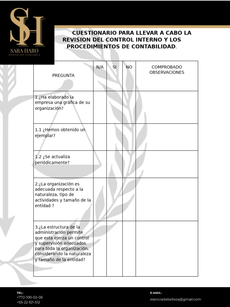 Cuestionario de Control Interno Contable | PDF | Contabilidad | Póliza ...