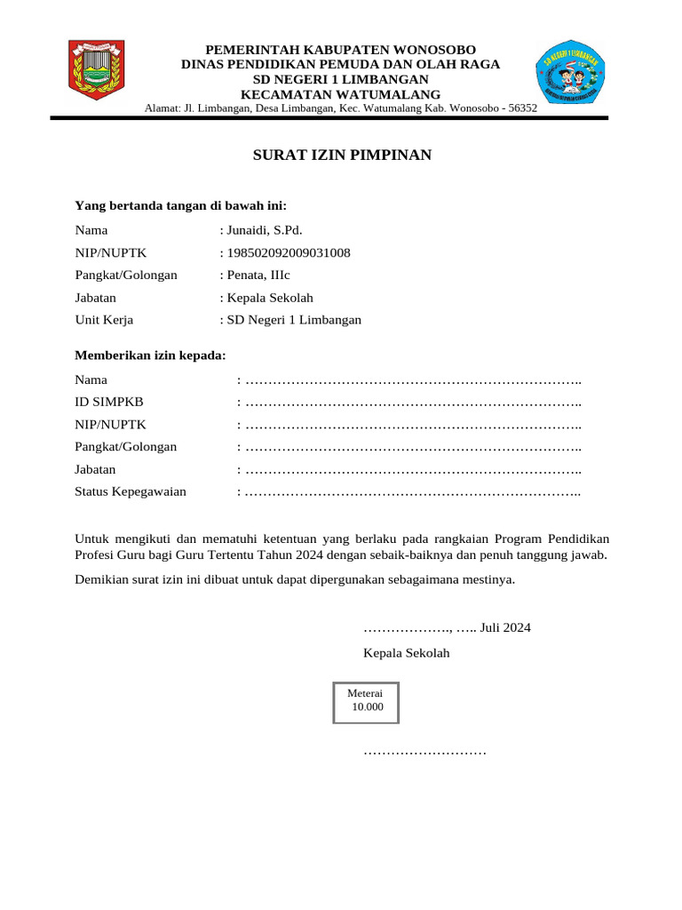Surat Izin Program Pendidikan Guru 2024 | PDF