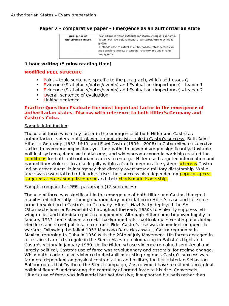 Authoritarian States - Exam Preparation - Sample Essay | PDF | Fidel ...