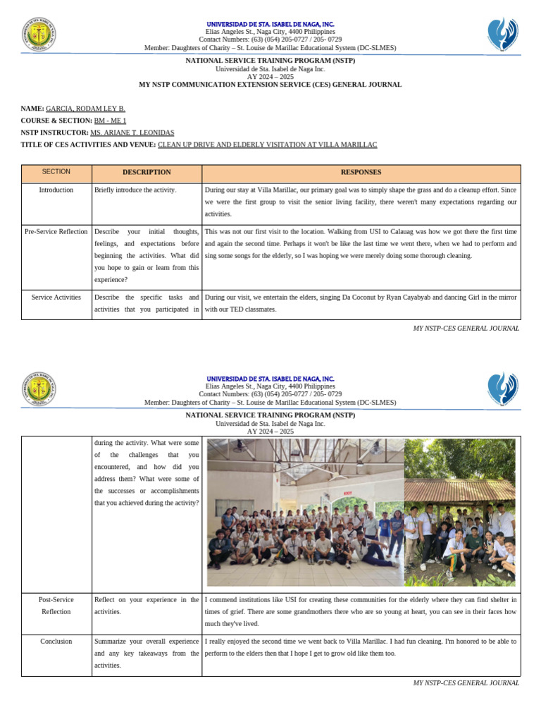 NSTP Community Service Journal 2024-2025 | PDF