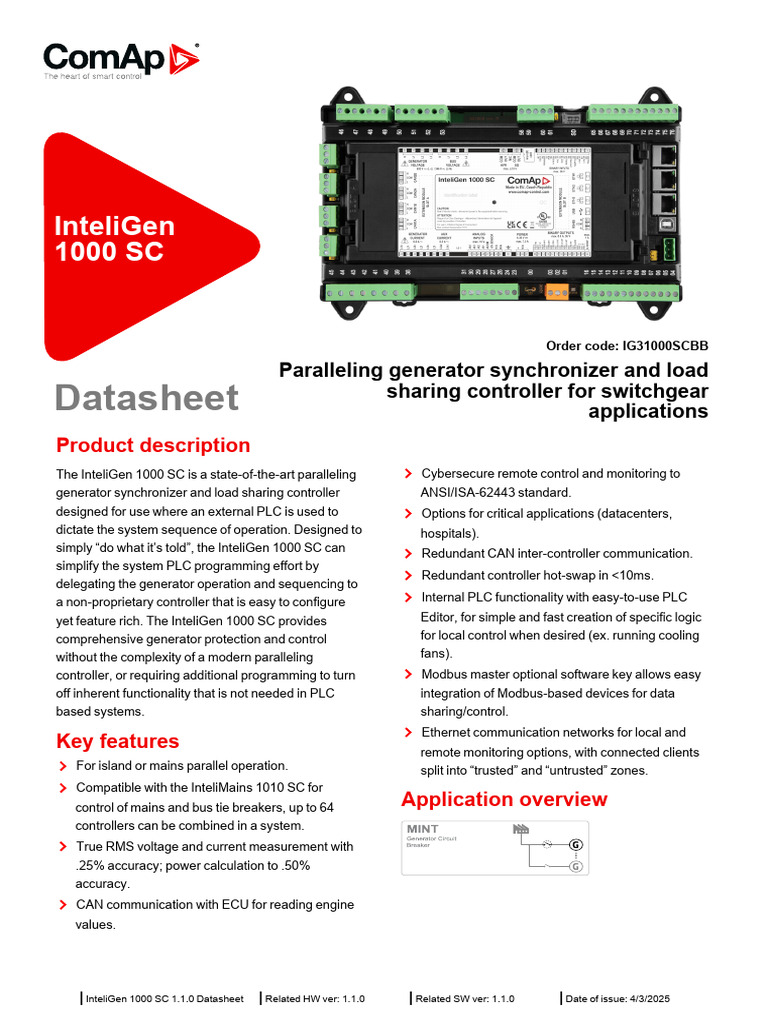 InteliGen 1000 SC Controller Datasheet | PDF | Computer Engineering ...