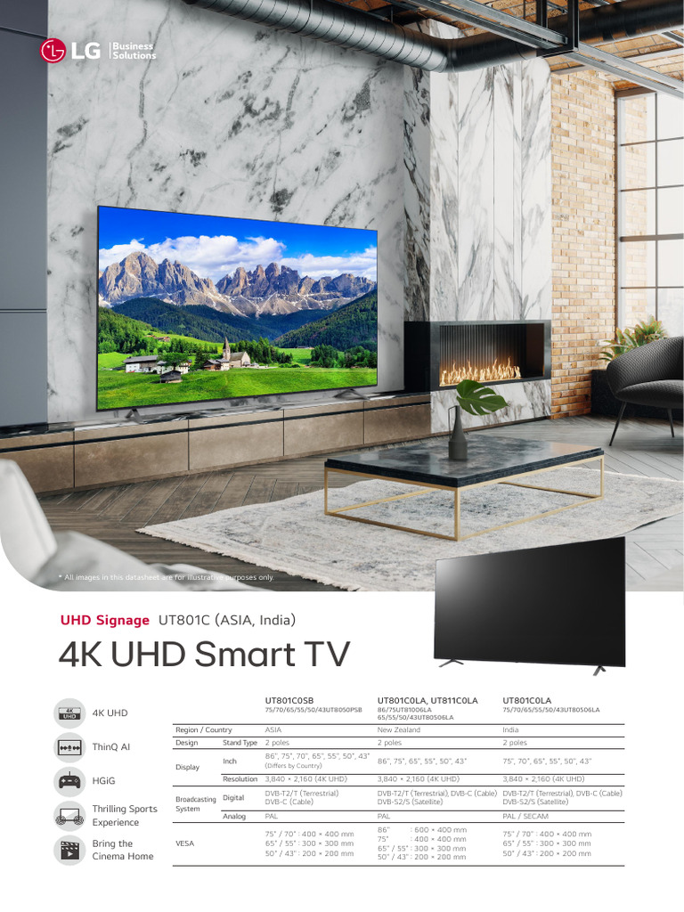 LG UT801C 4K UHD Smart TV Specs | PDF | Television | Electronic Engineering