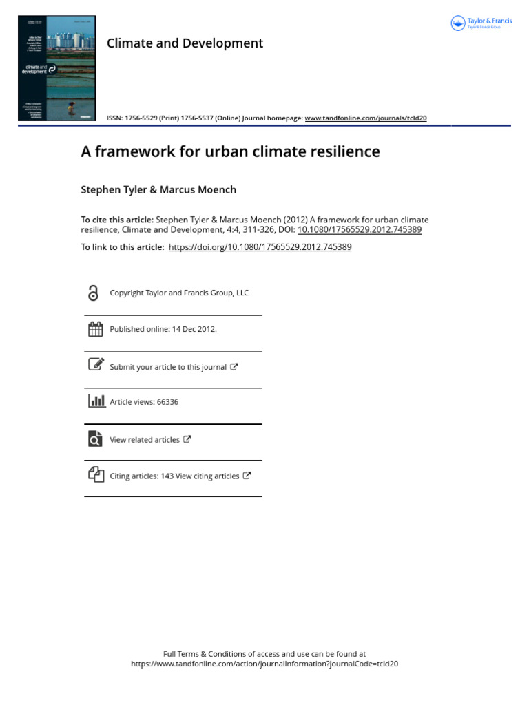 A Framework For Urban Climate Resilience, Stephen Tyler & Marcus Moench ...