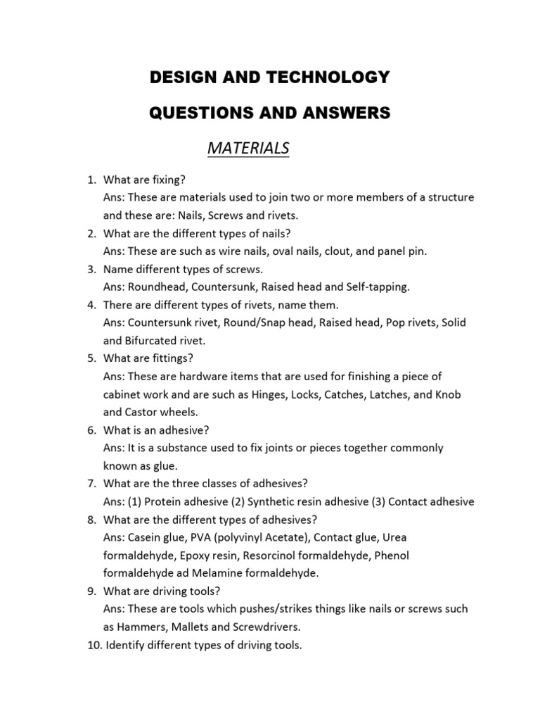 Design & Technology Questions and Answers | PDF | Adhesive | Force
